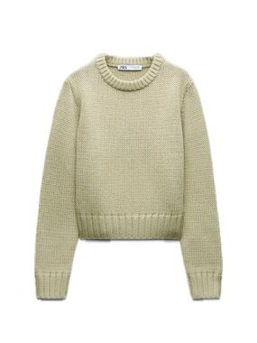 ZARA Light Sage Green Crewneck Knit Sweater
